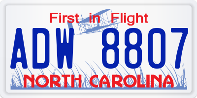 NC license plate ADW8807