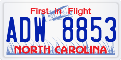 NC license plate ADW8853