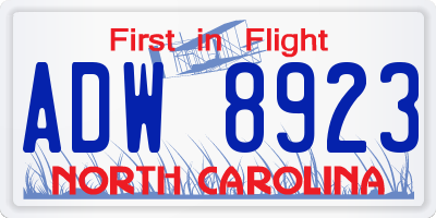 NC license plate ADW8923