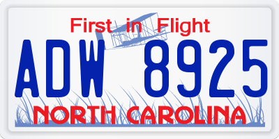 NC license plate ADW8925