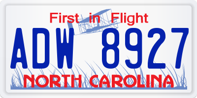NC license plate ADW8927