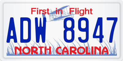 NC license plate ADW8947