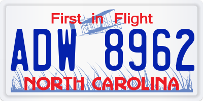 NC license plate ADW8962