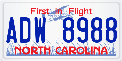 NC license plate ADW8988