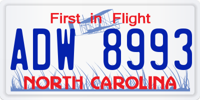 NC license plate ADW8993