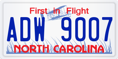 NC license plate ADW9007