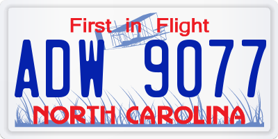 NC license plate ADW9077
