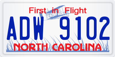 NC license plate ADW9102