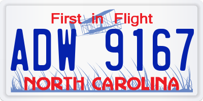 NC license plate ADW9167
