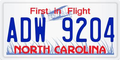 NC license plate ADW9204