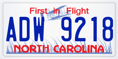 NC license plate ADW9218