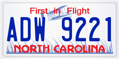 NC license plate ADW9221