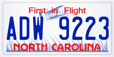 NC license plate ADW9223