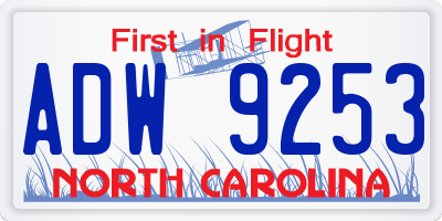 NC license plate ADW9253