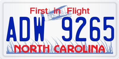 NC license plate ADW9265