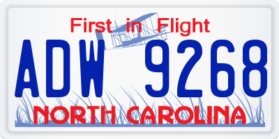 NC license plate ADW9268