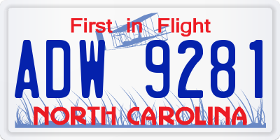 NC license plate ADW9281