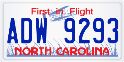 NC license plate ADW9293