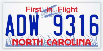 NC license plate ADW9316