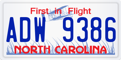 NC license plate ADW9386