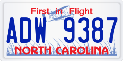 NC license plate ADW9387