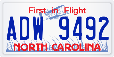 NC license plate ADW9492