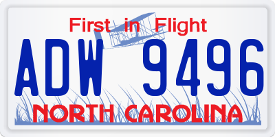NC license plate ADW9496