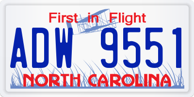 NC license plate ADW9551