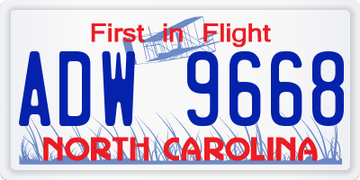 NC license plate ADW9668