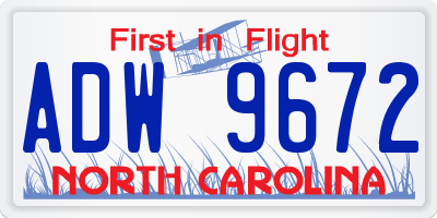 NC license plate ADW9672