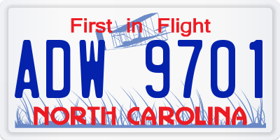 NC license plate ADW9701