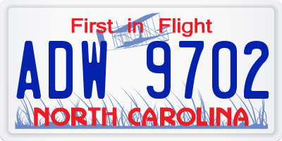 NC license plate ADW9702