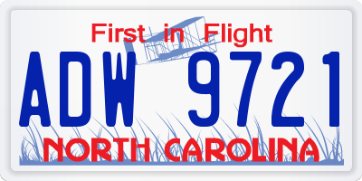 NC license plate ADW9721