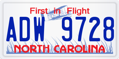 NC license plate ADW9728