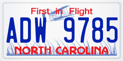 NC license plate ADW9785