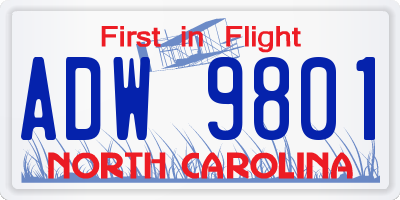 NC license plate ADW9801