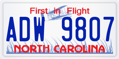NC license plate ADW9807