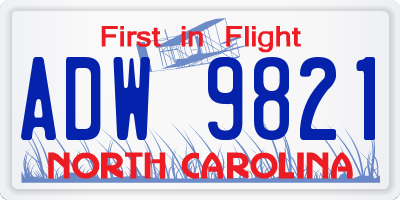 NC license plate ADW9821