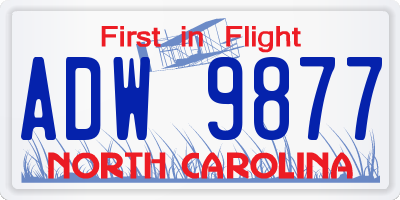 NC license plate ADW9877