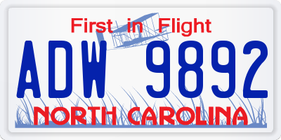 NC license plate ADW9892