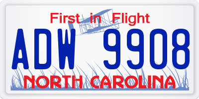 NC license plate ADW9908