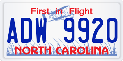 NC license plate ADW9920
