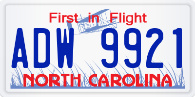 NC license plate ADW9921