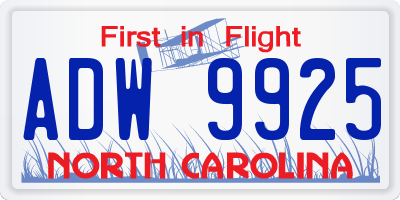 NC license plate ADW9925