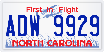 NC license plate ADW9929