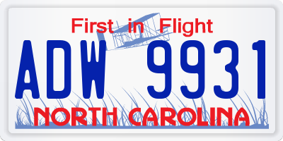 NC license plate ADW9931