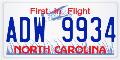 NC license plate ADW9934