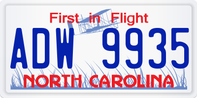 NC license plate ADW9935