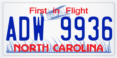 NC license plate ADW9936