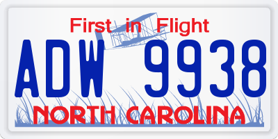NC license plate ADW9938